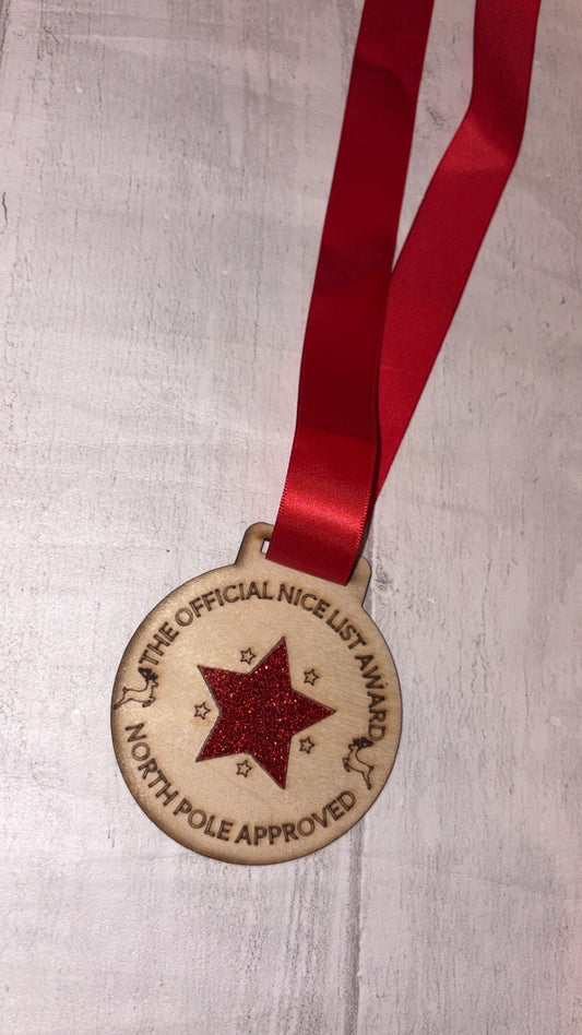 Christmas Wooden Nice List Award Medal