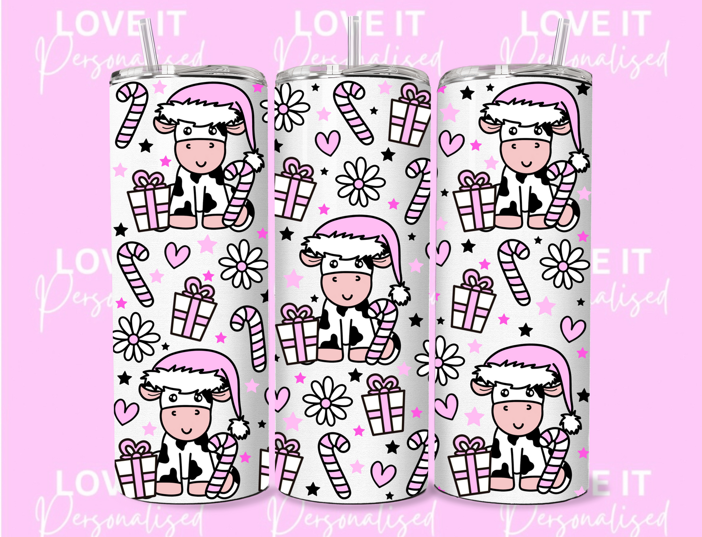 Pink Christmas Cow 12/20oz Tumbler
