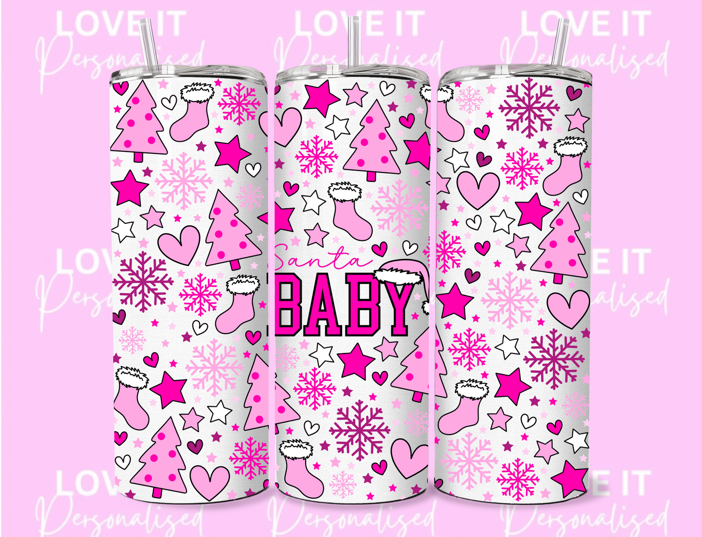 Pink Santa Baby 12/20oz Christmas Tumbler