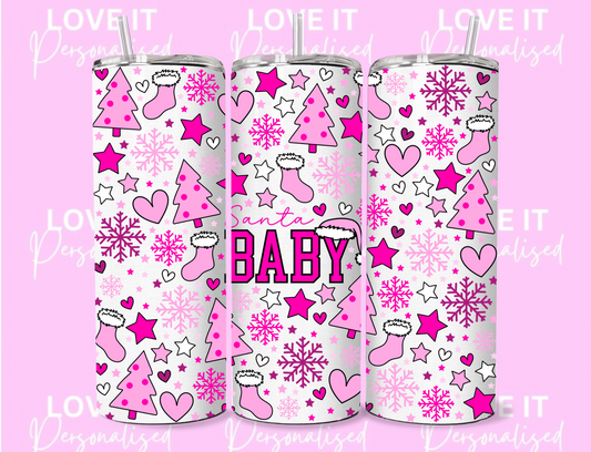 Pink Santa Baby 12/20oz Christmas Tumbler