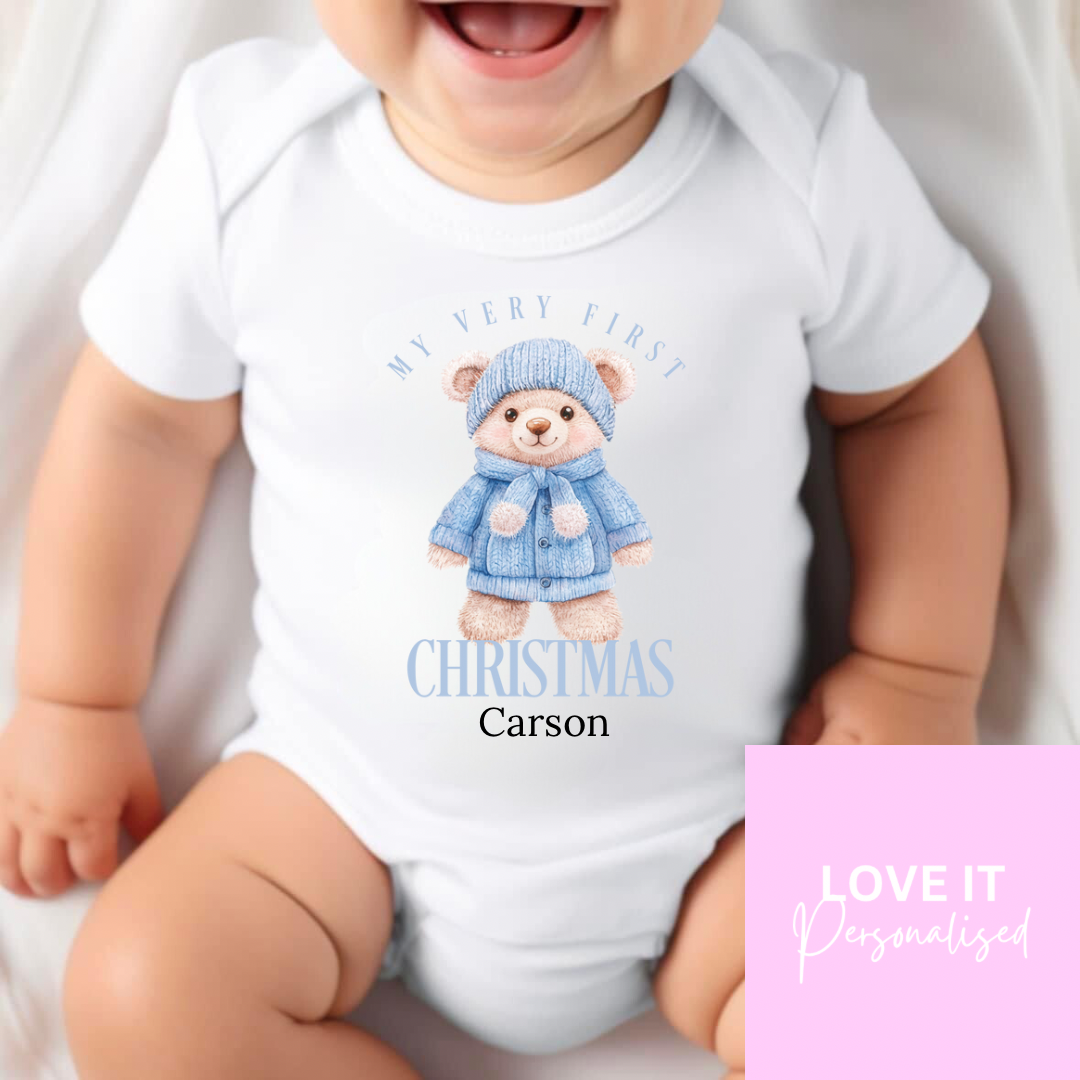 Personalised Christmas Bodysuit/Babygrow - 1st Christmas Bear Design