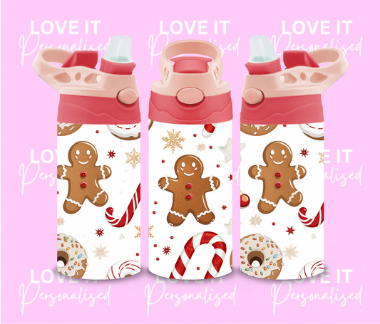 Children’s 12oz Christmas Gingerbread Water Bottle (different lid colours)