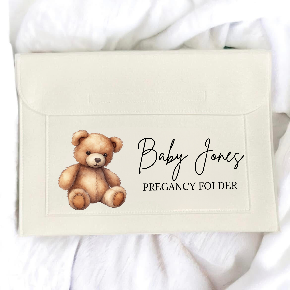 Personalised Bear Pregnancy/Maternity Notes Folder - Cream/Grey