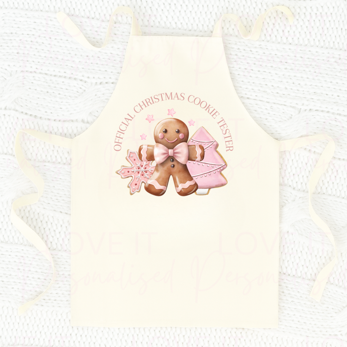 Children’s Christmas Cookie Tester Apron - Pink/Blue/Beige