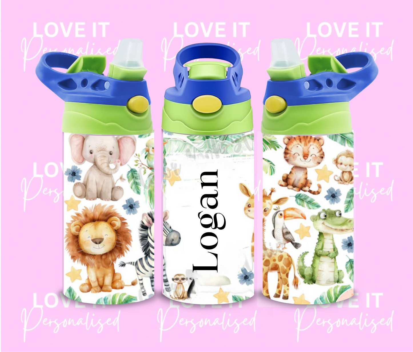 Personalised Children’s Animal Water Bottle (different lid colours)