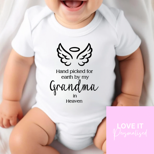 ‘Hand picked for earth by my Grandma’ Baby Bodysuit