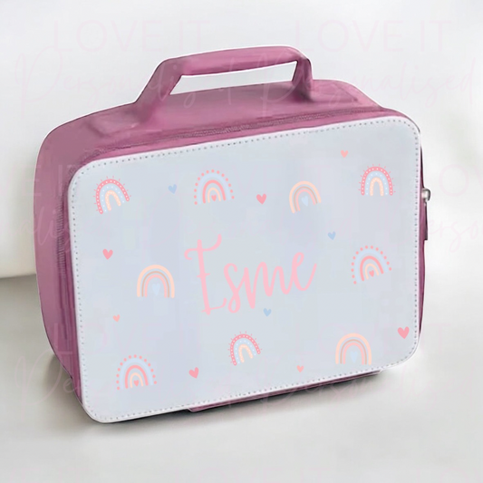 Personalised Boho Rainbow Pink Lunch Bag