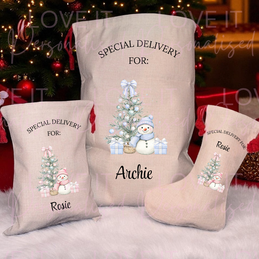 Personalised Christmas Snowman Stocking/Sack