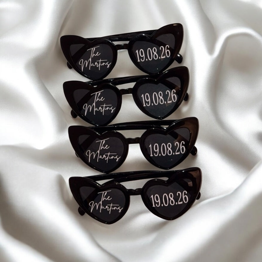 Personalised Wedding Heart Glasses - Black/White
