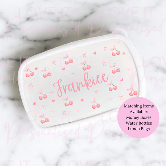 Personalised Cherry Bow Lunch/Snack Box
