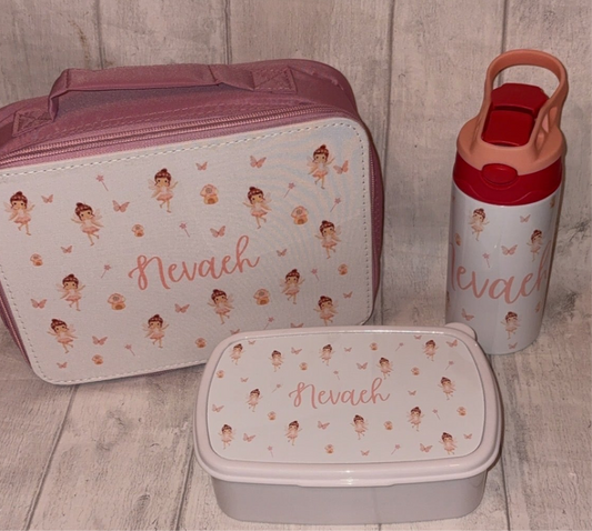Personalised Matching Water Bottle, Snack Box & Lunch Bag Deal - Multiple Designs