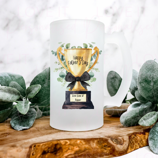 Personalised Happy Father's Day Trophy Frosted Beer Stein
