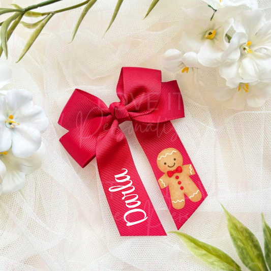 Personalised Christmas Hair Bow - Gingebread Man