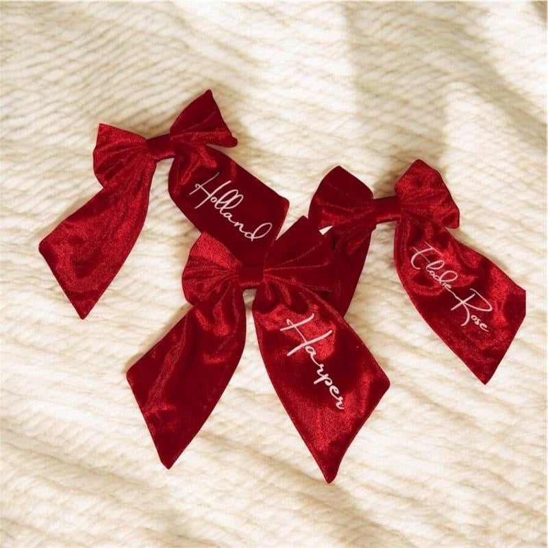 Personalised Large Velvet Hair Bow With Clip - 8 Colours