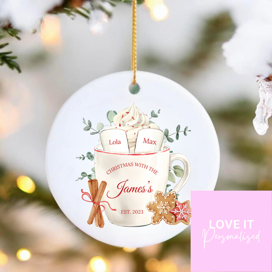 Personalised Ceramic Christmas Ornament - Marshmallow Family Design (up to 5 names)