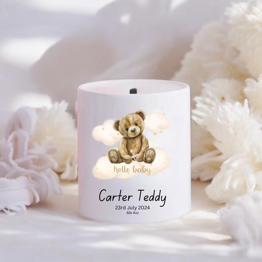 Personalised Hello Baby Bear Money Box