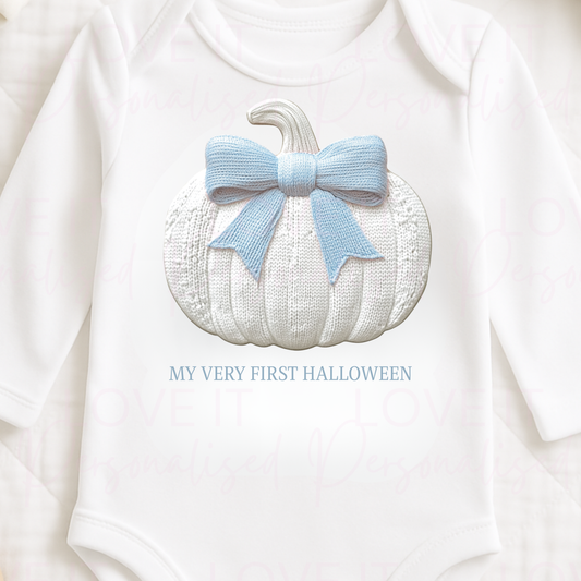 First Halloween Blue Knitted Effect Baby Bodysuit - Short/Long Sleeve