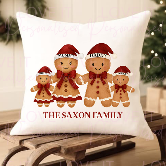 Personalised Christmas Gingerbread Family Cushion
