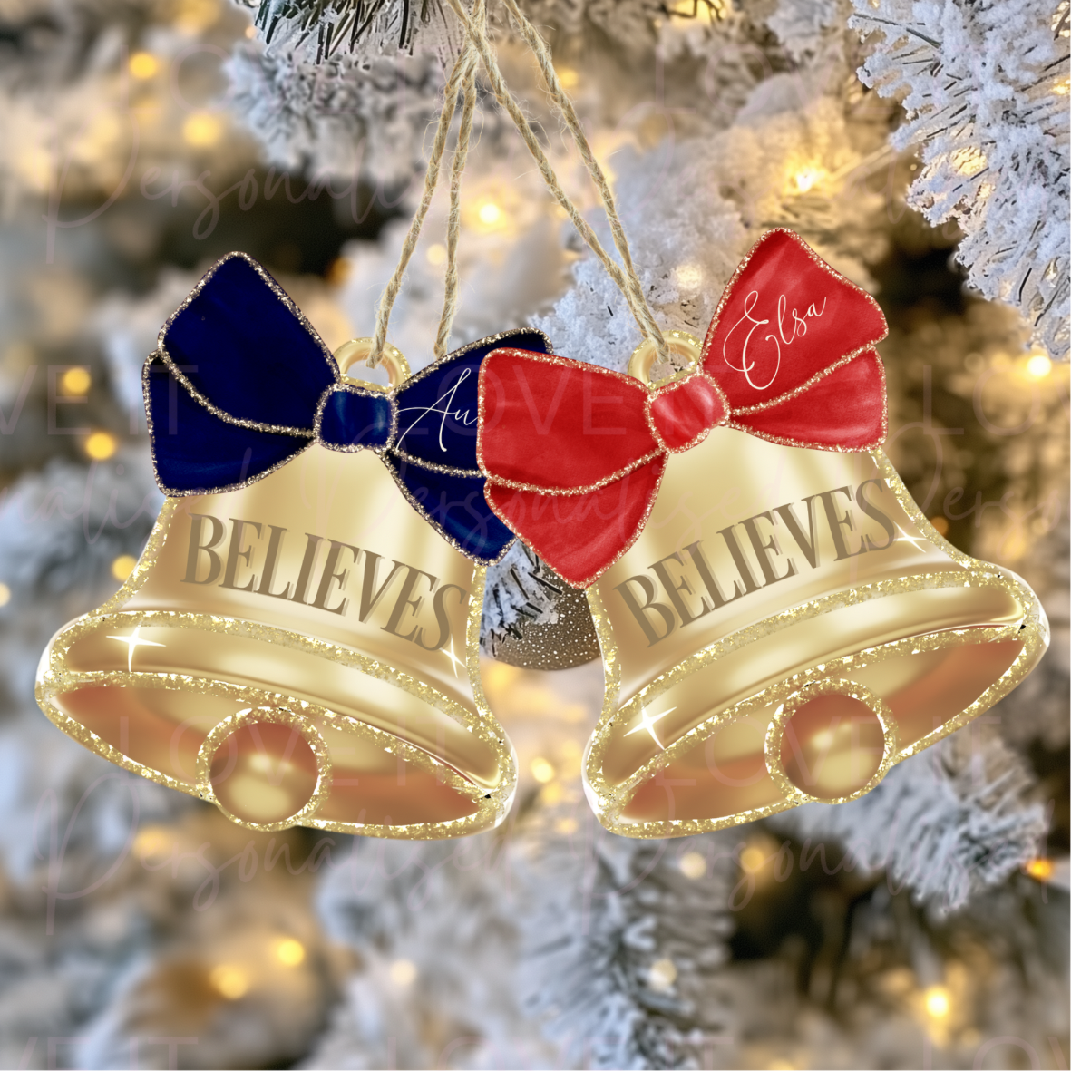 Personalised Acrylic Christmas Believe Bell Ornament - 6 Colours