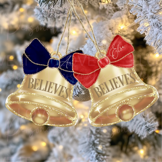 Personalised Acrylic Christmas Believe Bell Ornament - 6 Colours