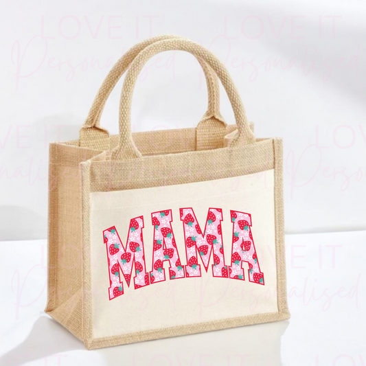 Mama Strawberry Jute Tote Bag