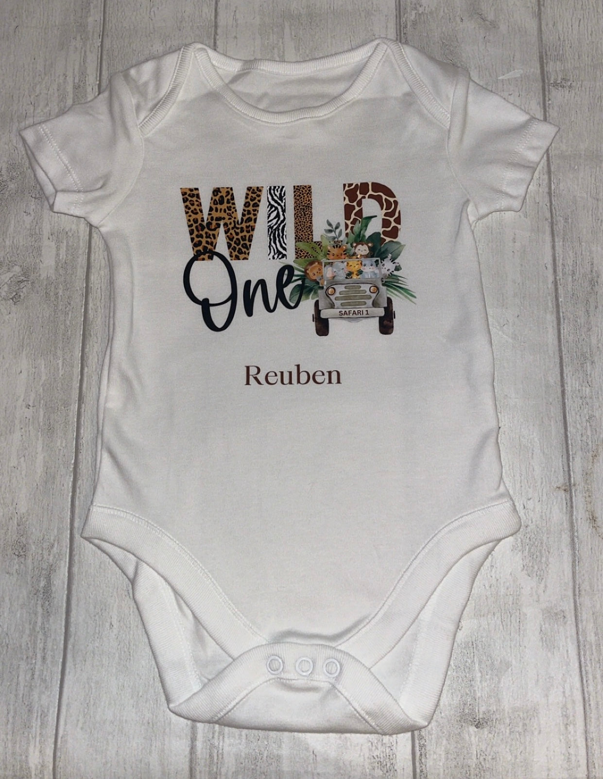 Personalised Birthday Bodysuit/Babygrow - Wild One Safari Design