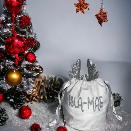 Personalised Christmas Reindeer Bag - Silver Antler