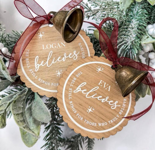 Personalised Oak Believe Magical Bell Christmas