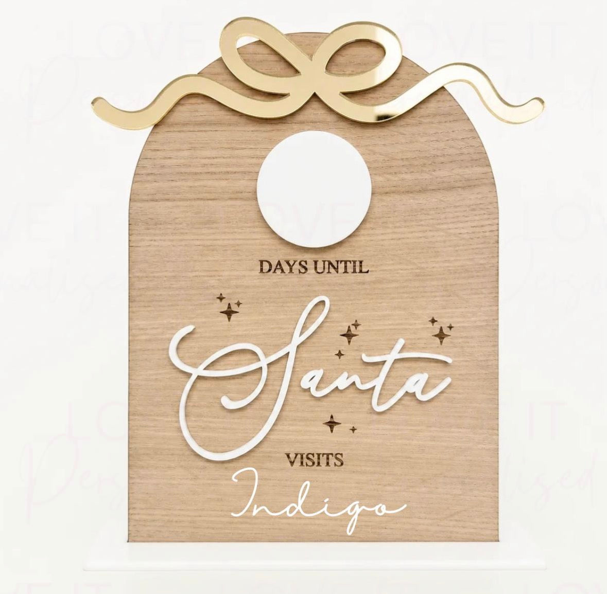 Personalised Christmas Santa Oak Wooden Countdown