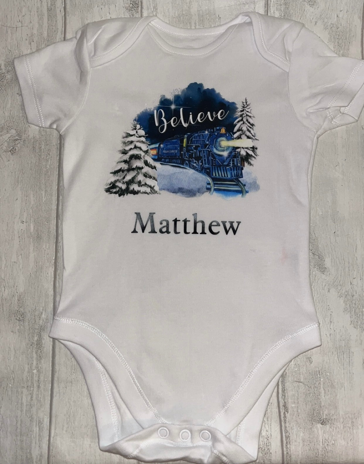 Personalised Christmas Bodysuit/Babygrow - Believe Train Design