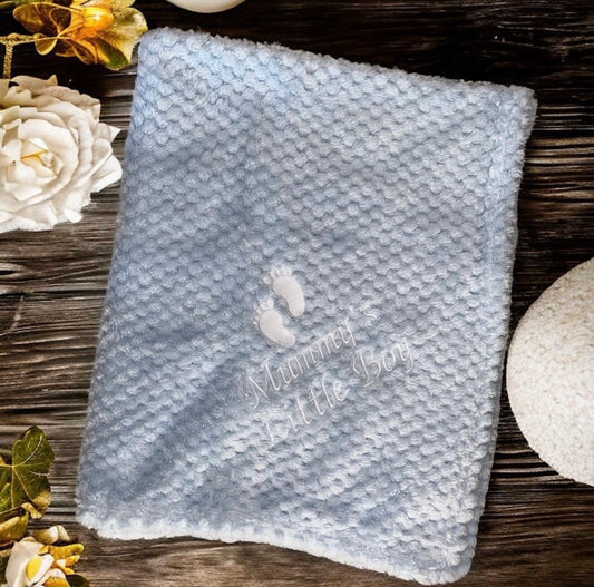 Blue Embroidered Waffle Blanket