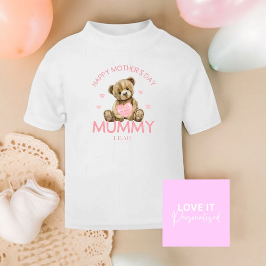 Personalised Mother’s Day T-Shirt - Pink Bear Design