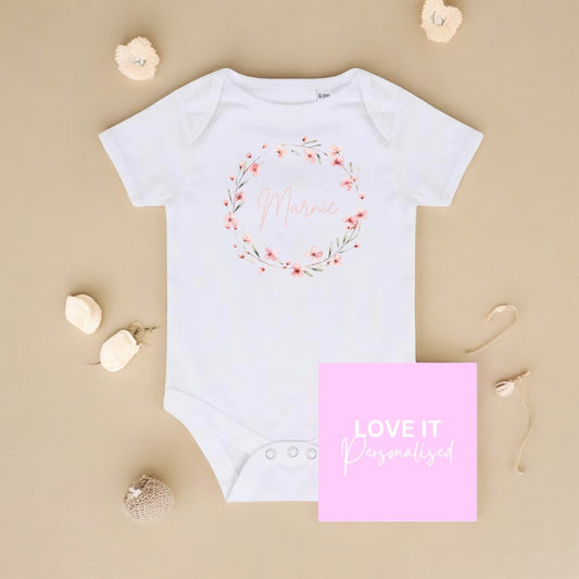 Personalised Bodysuit/Babygrow -  Floral Wreath Design