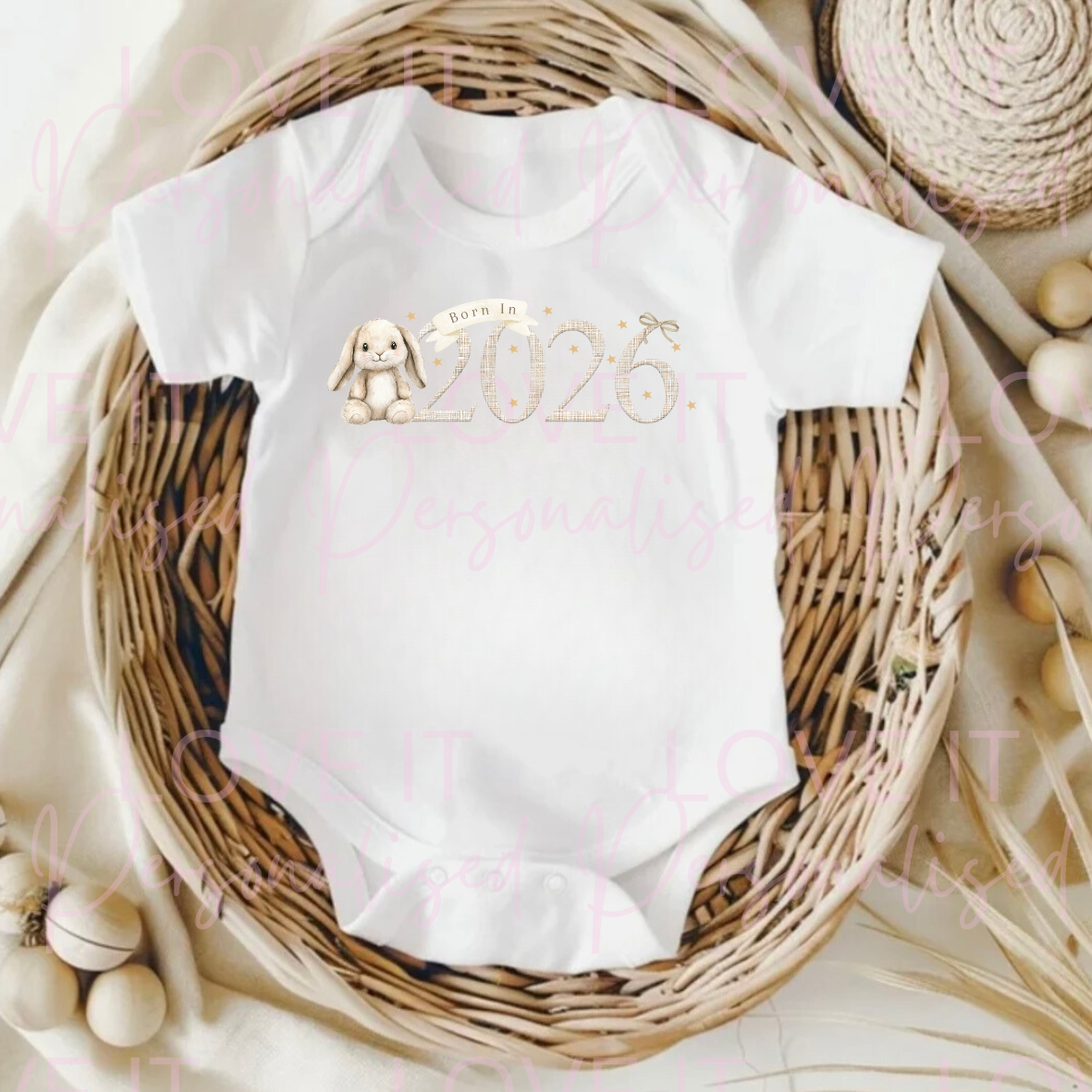 Born In 2026 Bunny Baby/Pregnancy Announcement Baby Bodysuit