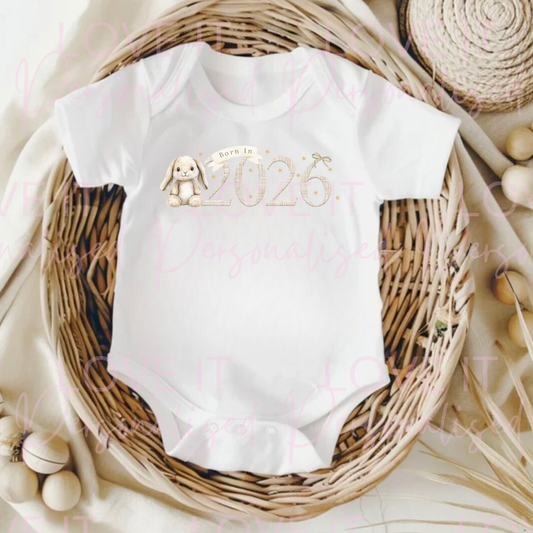 Born In 2026 Bunny Baby/Pregnancy Announcement Baby Bodysuit