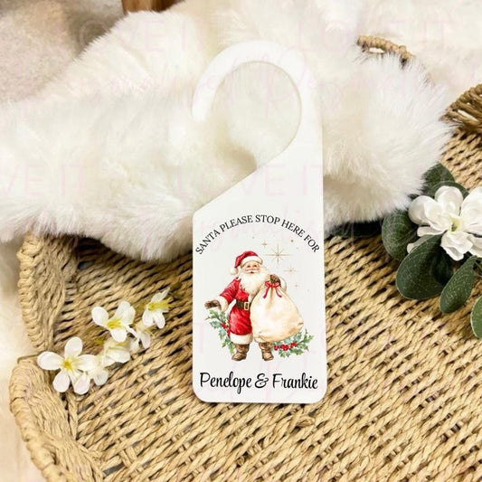 Personalised Christmas Santa Stop Here Door Hanger - Santa Design