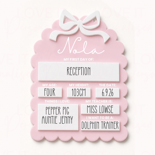 Personalised Back To School Scallop Bow Acrylic Board