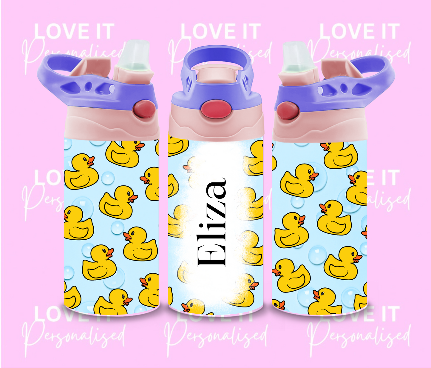 Personalised Duck Design Water Bottle (different lid colours)