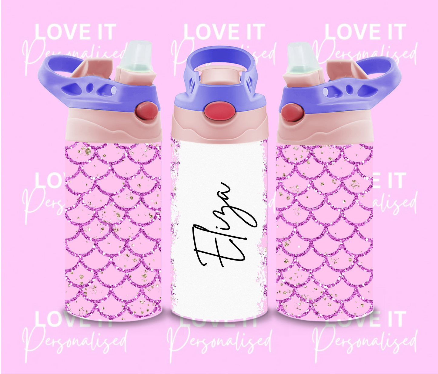 Personalised Pink Mermaid Children’s Water Bottle