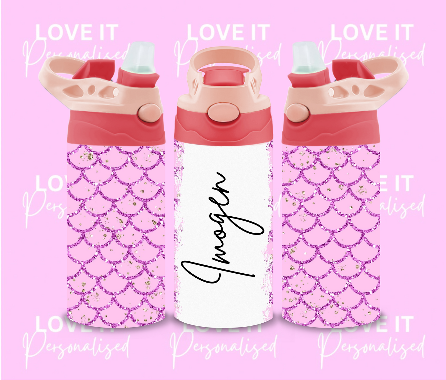 Personalised Pink Mermaid Children’s Water Bottle