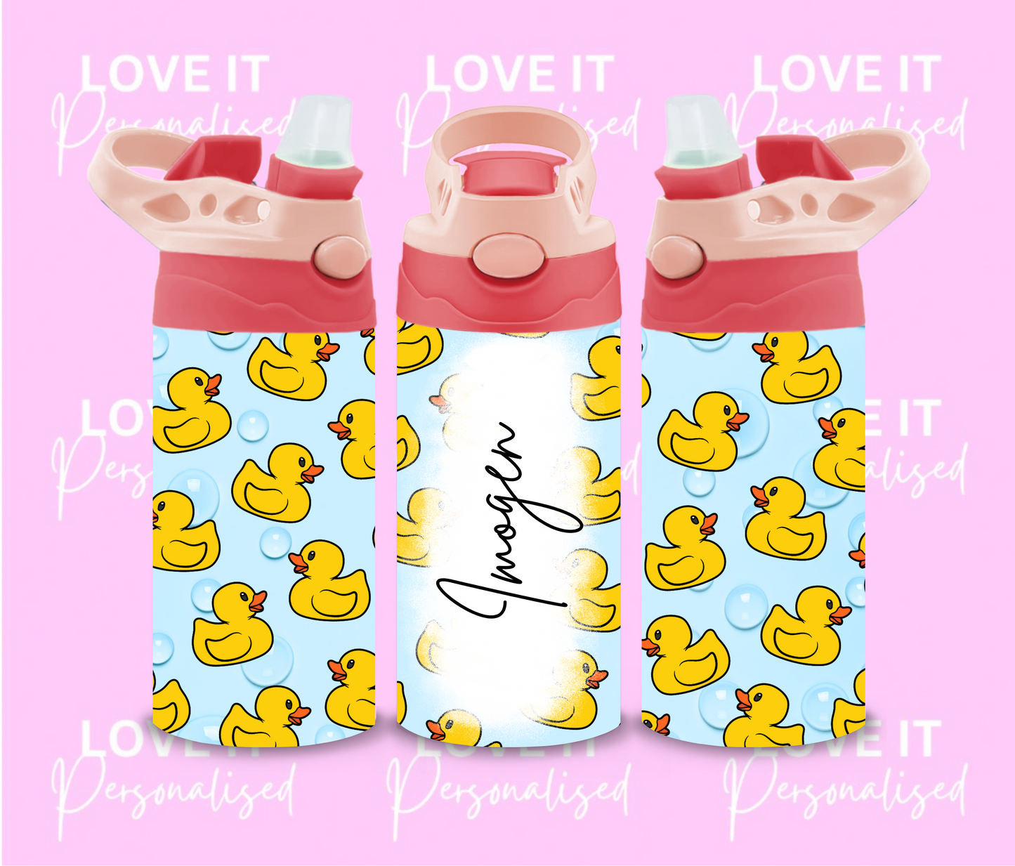 Personalised Duck Design Water Bottle (different lid colours)