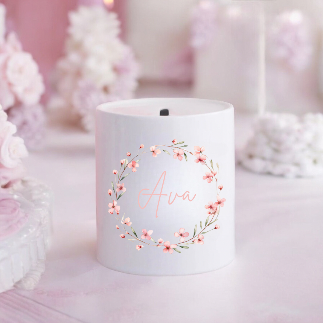 Personalised Floral Wreath Money Box