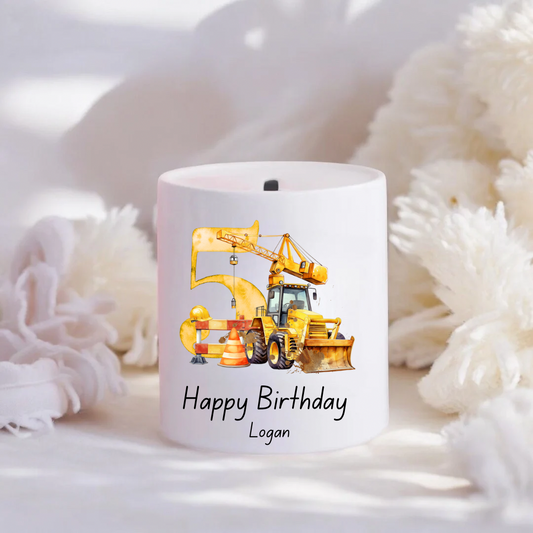 Personalised Birthday Money Box - Digger Design