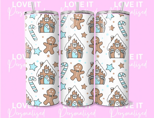 Blue Gingerbread House 20oz Tumbler