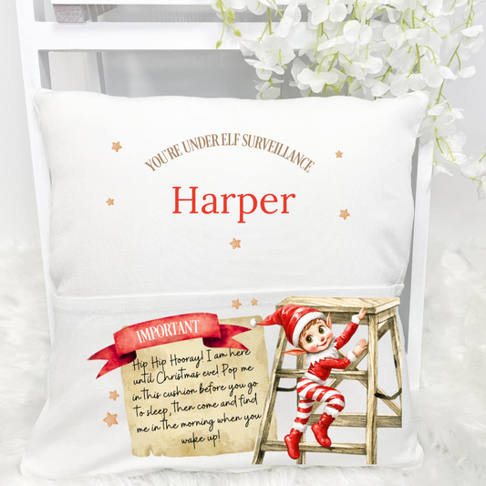 Personalised Christmas Pocket Cushion - Elf Design
