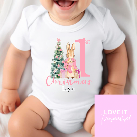 Personalised Christmas Bodysuit/Babygrow - Pink 1st Christmas Design