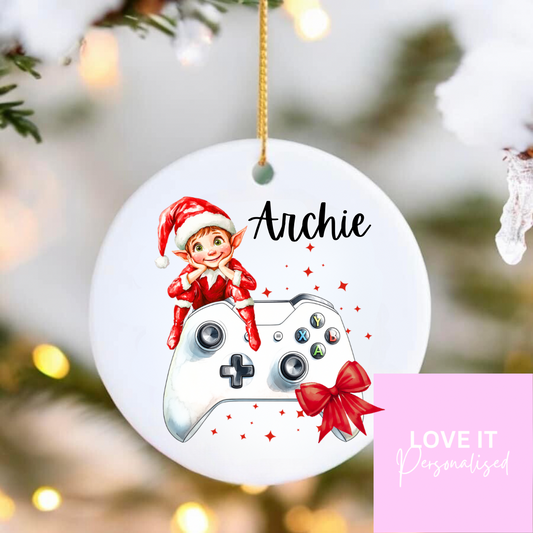 Personalised Ceramic Christmas Ornament - Elf Controller Design