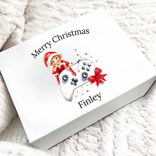 Personalised Christmas Magnetic Gift/Eve Box - Elf Gamer Design