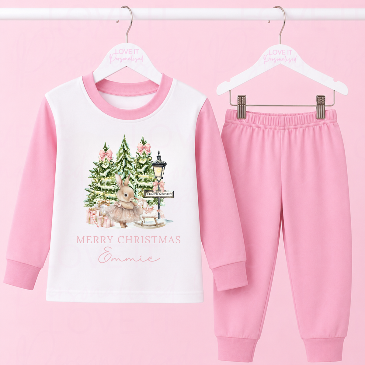 Personalised Christmas Pink Bunny Pyjamas