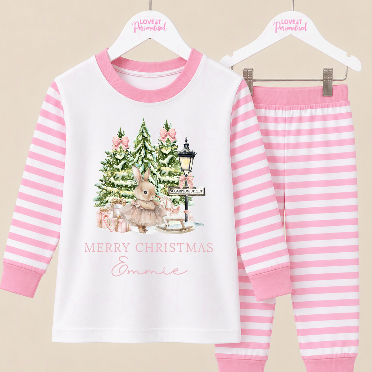 Personalised Christmas Pink Bunny Pyjamas